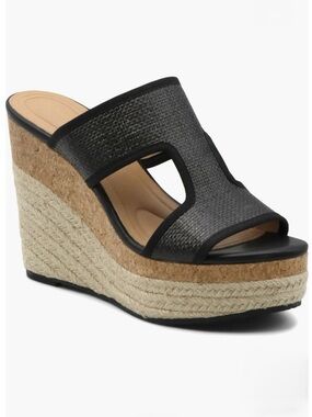 Adrienne Vittadini Casia Black Woven Slide Wedge Sandals size 8.5